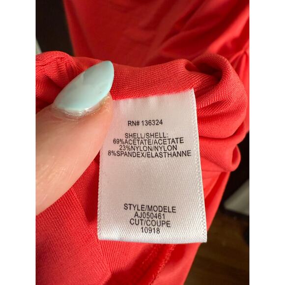 HALSTON HERITAGE | Poppy Red Cap Sleeve Overlay Dress With Draped Waist | XL - Picture 7 of 7